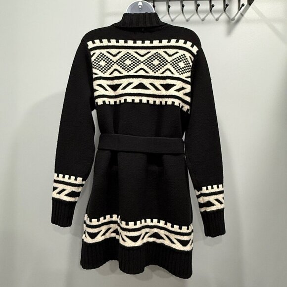 Old Navy Cozy Fair Isle Aztec Tie Belt Cardigan Sweater Jacket B & W Womens M - Picture 7 of 11